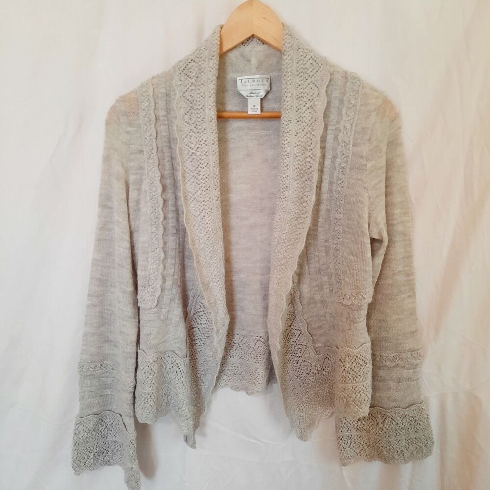 Vintage Talbots Collection Italian Yarn Open Front Lace Detailing Womens Medium